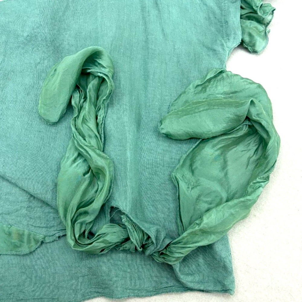 Belle France Linen/Silk Tie Blouse Large emerald jade Lagenlook Artsy Italy - Picture 11 of 11